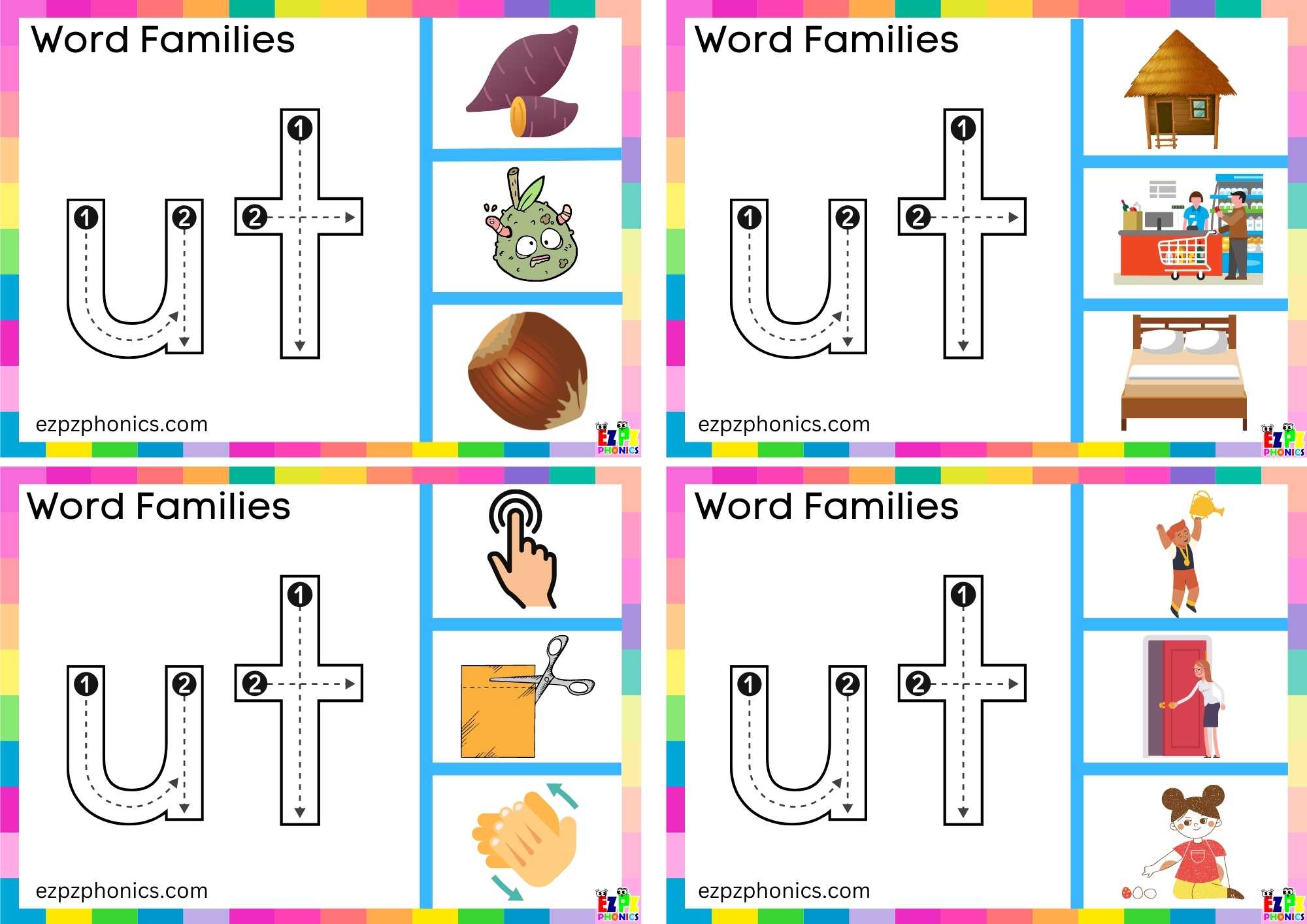 Trace the letters and clip the image Clip cards group 1 Word family ut